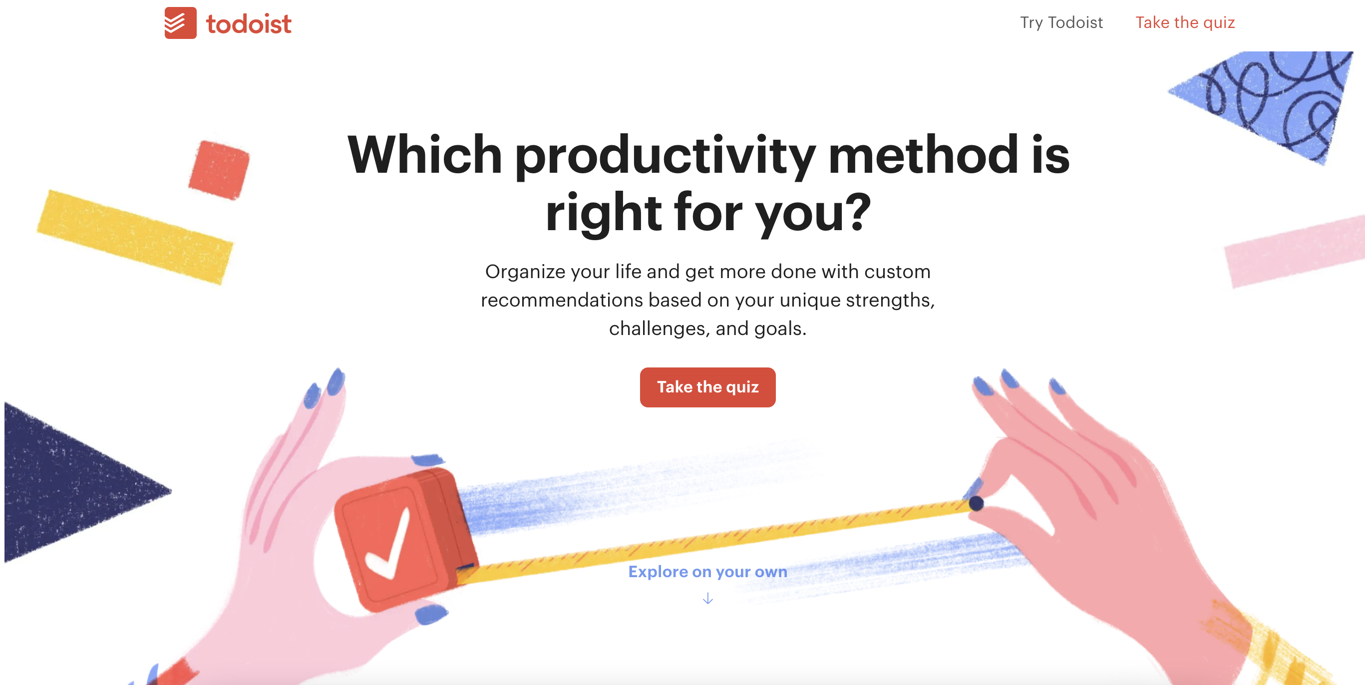 Quiz Todoist pomagający określić, jaka metoda produktywności jest dla Ciebie najbardziej odpowiednia